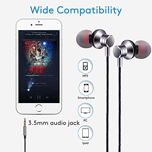 Wired Earbuds Headphones with Microphone Stereo Bass Earphones Noise Isolation in-Ear Headset Compatible with All Smartphones Tablets iPod IPad MP3 Player That with 3.5 mm Interface(Silver)