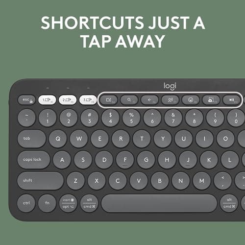 Logitech Pebble Keys 2 K380s, Multi-Device Bluetooth Wireless Keyboard with Customizable Shortcuts, Slim and Portable, Easy-Switch for Windows, macOS, iPadOS, Android, Chrome OS - Tonal Graphite