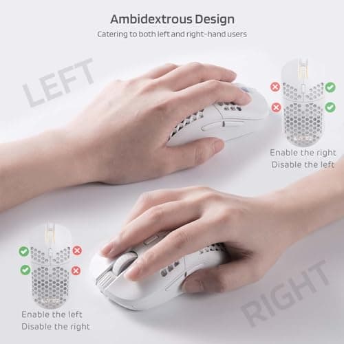 LTC WHM-001 Mosh Pit Wireless Gaming Mouse, 10,000 DPI 2.4Ghz/ Wired RGB Ambidextrous Mice w/Lightweight Honeycomb Shell, Ergonomic Shape for Right or Left Hand Use, for PC/Mac/Laptop, White