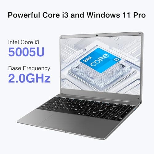 15.6" Windows 11 Laptop, Intel Core i3-5005U, 16GB RAM, 512GB SSD, FHD IPS Display, 2.4G/5G WiFi, BT5.0, RJ45, Webcam, Long Battery Life - for Work, Study, and Entertainment