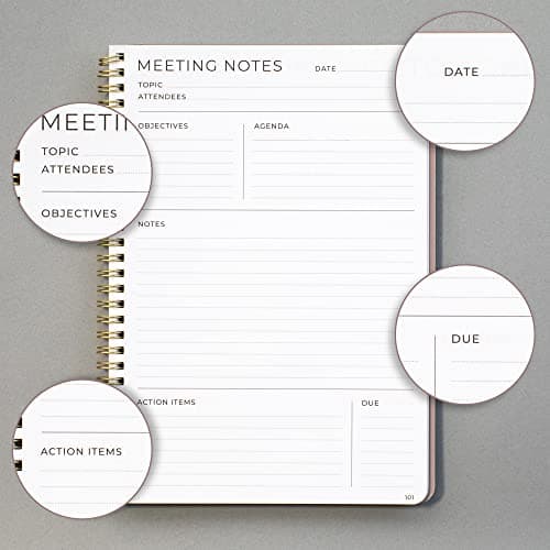 Beautiful Meeting Notebook For Work Organization - Easily Take Notes And Keep Agendas on Track - The Perfect Office Planner Supplies for Women & Men to Professionally Manage Business Projects - Pink