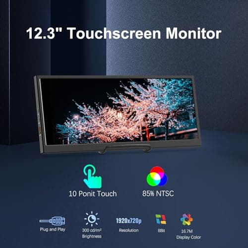 12.3 Inch Touchscreen Secondary Monitor, IPS Stretched Bar LCD Travel Touch Display 1920 * 720 HDMI USBC, Portable Touch Screen for Laptop Computer Windows Aida64 GPU CPU RAM Monitoring