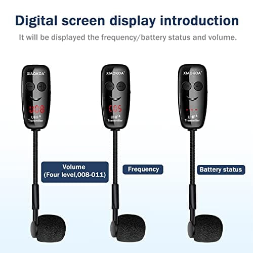 XIAOKOA UHF Wireless Instruments Microphone,Saxophone Microphone,Wireless Receiver and Transmitter,164ft Range,Plug and Play,Great for Trumpets, Clarinet, Cello