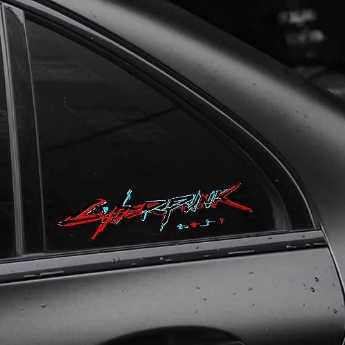 Vinyl Sticker Cyberpunk Decal Water Proof Reflective for Car, Laptop (Red+Blue)