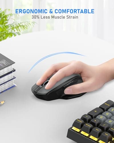 E-YOOSO Wireless Mouse, 2.4G USB Computer Mouse with 5 Levels 4000 DPI, 18 Months Battery Life, Ergonomic Grips, 6 Buttons Large Optical Mouse for Laptop, Mac, PC, Chromebook, Notebook (Gray)