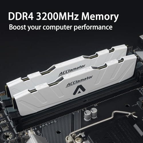 DDR4 RAM 32GB (2x16GB) 3200MHz PC4-25600 XMP CL18 1.35V 288-pin Desktop PC Memory Module with Heatsink White Acclamator Ounce Series