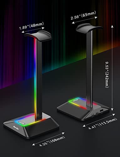 New bee RGB Headphone Stand with 1 USB-C Charging Port and 1 USB Charging Port, Desk Gaming Headset Stand with 7 Light Modes for All Earphone Accessories (Black)