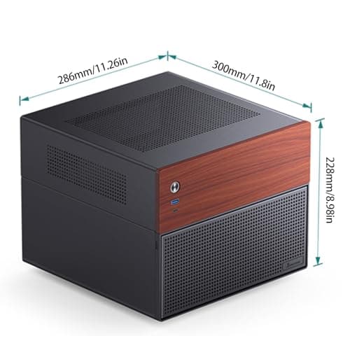 JONSBO N4 Black NAS Pc Case, Walnut Wood, 8-Drive Bay/6 * 3.5 "HDD (4 hot-swap,2 Non hot-swap),2 * 2.5SSD,Micro ATX Chassis, USB3.2Gen2Type-C, 1x120mm Fan Built-in, Black