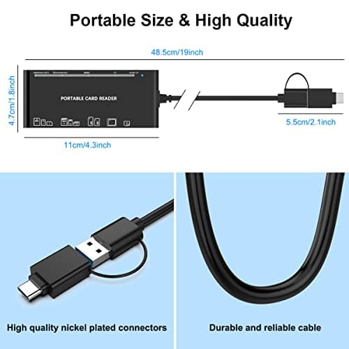 USB C USB3.0 Multi Card Reader for SD, CF, Micro SD, XD, MS Cards - 7 in 1 Adapter Hub for Windows, Mac, Linux, Android