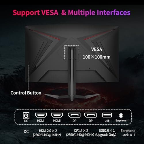 32Inch 240Hz Curved Gaming Monitor, 1000R VA, QHD(2560x1440p), 4000:1 Contrast, Support FreeSync GSync, HDMI2.0(144hz)/DP1.4(240hz)/Earphone, Tilt, Xbox PS5 Switch, 2K Computer Monitor for Gamer
