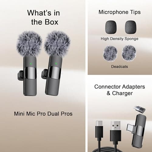 Mini Mic Pro Wireless Microphone for iPhone, iPad, Android, Lavalier Microphone for Video Recording - 2 Pack iPhone Mic Crystal Clear Recording with USB-C for Podcast, ASMR