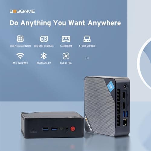 B100 Mini PC, Inte 12th N100 Processor Desktop Office PC (up to 3.4GHz) 16GB RAM, 512GB M.2 SSD, Triple Display Mini Computer, Dual HDMI Ports, 2.5G LAN, WiFi 5, Bluetooth 4.2