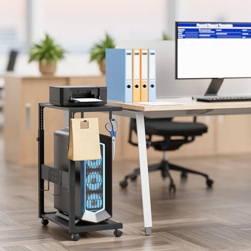 JANE EYRE Computer Tower Stand - Adjustable PC Tower Stand CPU Holder Cart with Charging Station for Office Home Classroom,23.03"-28.3" H, black