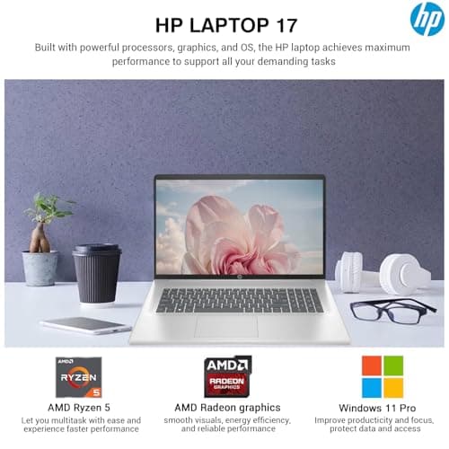 HP 2025 17 Inch Laptop Computer, 17.3 IPS FHD Business Laptop PC, AMD Ryzen 5 6-Core, 64GB RAM 2.5TB Storage (2TB SSD+512GB Docking Set), Windows 11 Pro Lifetime Office, 10-Key Number Pad