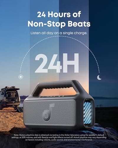 soundcore Boom 2 By Anker, Outdoor Speaker, 80W, Subwoofer, BassUp 2.0, 24H Playtime, IPX7 Waterproof, Floatable, RGB Lights, USB-C, Custom EQ, Bluetooth 5.3, Portable for Camping, Beach, and Backyard