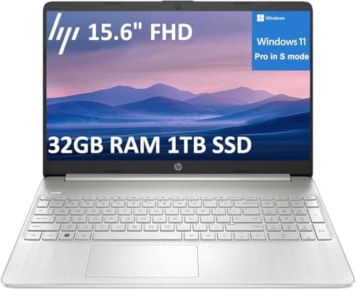 HP 15 Laptop for Business and Students (15.6" FHD, Intel 6-Core i3-1215U, 32GB RAM, 1TB SSD), Narrow-Bezel, Fingerprint Reader, 10-Hr Long Battery Life, Webcam, Numpad, HDMI, Win 11 Pro in S Mode