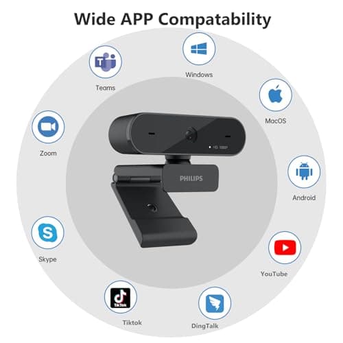 PHILIPS HD 1080P Webcam Camera for PC, SPL6208 Web Camera for Laptop, Dual Microphone Streaming Webcam for Clear Stereo Audio, Plug and Play USB Webcam for Zoom/Skype/Teams, Conferencing and Video