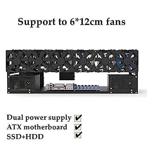 12 GPU Mining Rig Frame, Steel Open Air Miner Rig Case Support for Dual ATX, Bitcoin Miner Mining Rack for ETH Crypto Coin Currency Mining, Support to Dual Power Supply, Frame ONLY