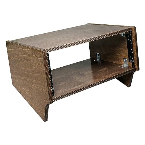 Sound Town DIY 4U Angled Desktop Turret Studio Rack with Solid Baltic Birch Plywood, Weathered Brown, Assembly Required (SDRK-Y4SLB)