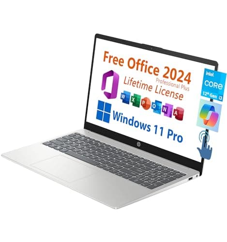 HP 15.6" Business Laptop, Free Microsoft Office 2024 Lifetime License, Copilot AI Chat, HD Touchscreen Display, Intel 6-Core i3-1215U 4.4 GHz, 16GB RAM, 1TB SSD, Long Battery Life, Windows 11 Pro