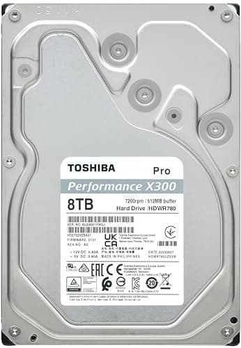 Toshiba X300 PRO 8TB High Workload Performance for Creative Professionals 3.5-Inch Internal Hard Drive – Up to 300 TB/Year Workload Rate CMR SATA 6 GB/s 7200 RPM 512 MB Cache - HDWR780XZSTB