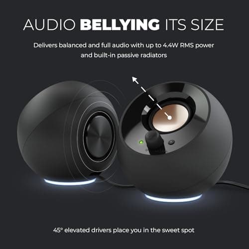 Creative Pebble SE Minimalist 2.0 USB-C Powered PC Speakers with RGB Lighting​, 3.5 mm AUX-in, Up to 4.4W RMS Power for Computers and Laptops (Black)