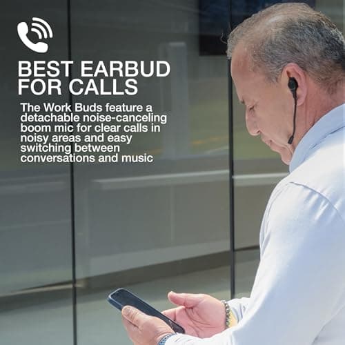 JLab Work Buds in-Ear True Wireless Headset with Detachable Noise-Canceling Boom Mic, Black, Long 55+ Total Hours Playtime, Bluetooth Multipoint, USB-C Charging Dock