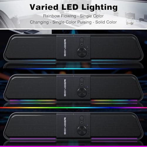 SENZER CS20 2 in 1 Bluetooth Computer Speakers for Desktop, USB Plug & Play Clear Sound PC Speakers with RGB Light, Monitor Sound Bar with Volume Knob, Gaming Speaker for PC Laptop Phone Tablet