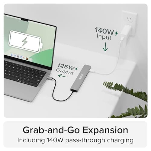 Plugable USB C Hub Multiport Adapter: 9-in-1 with 140W PD Charging, 4K 60Hz HDMI, 10Gbps Data Transfer, Gigabit Ethernet, SD, for USBC, USB4, Thunderbolt MacBook, Windows, Chromebook (USBC-9IN1E)