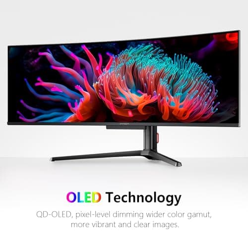 INNOCN 49" OLED Ultrawide Curved Gaming Monitor 5120 x 1440p 144Hz, 0.03ms, USB Type C 90W, HDMI 2.1, DisplayPort, USB Hub, Speakers, Adaptive-Sync, Adjustable Stand, Black