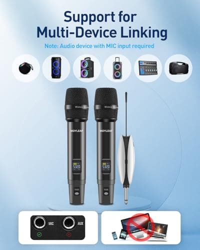 Wireless Microphones,Metal Microphone with Dual Professional UHF Cordless Dynamic System,Rechargeable Microphone Receiver for Karaoke Singing, Wedding,Party, DJ, Speech, Church, Class Use,240ft