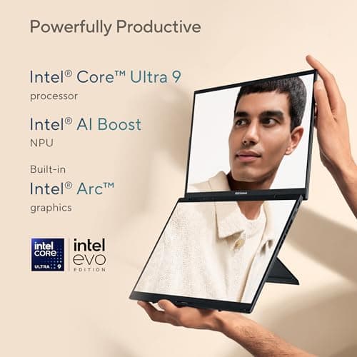 ASUS Zenbook DUO Laptop, Dual 14” OLED 3K 120Hz Touch Display, Evo, Intel Core Ultra 9 285H, Intel Arc Graphics, 32GB RAM, 1TB SSD, Windows 11, UX8406CA-PS99T