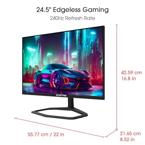 Sceptre New 24.5-inch Gaming Monitor 240Hz 1ms DisplayPort x2 HDMI x2 100% sRGB AMD FreeSync Premium Build-in Speakers, Machine Black 2024 (E255B-FWD240 Series)