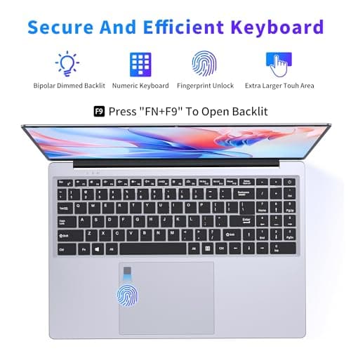 16 Inch Laptop Computer 2025, Gaming Laptop, 16GB RAM 1TB SSD, N100 Processor, FHD 1920 * 1200, 180° Open, Backlit Keyboard, Windows 11 Pro, Fingerprint Unlock, UHD Graphics 750 MHz, Student