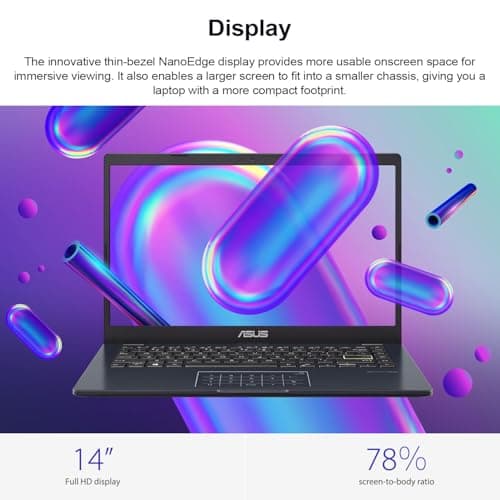 ASUS 14" Laptop, 14" FHD Display, Intel Celeron N4500, 4GB Memory, 64GB eMMC, Touchpad, Webcam, HDMI, Wi-Fi, Windows 11 Home, Quiet Blue