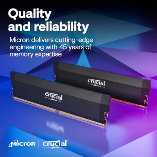 Crucial Pro DDR5 RAM 32GB Kit (2x16GB) 6400MHz CL38, Overclocking Desktop Gaming Memory, Intel XMP 3.0 & AMD Expo Compatible – Black CP2K16G64C38U5B