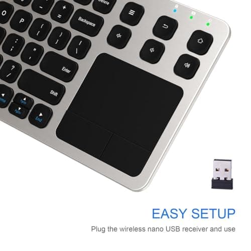 Arteck 2.4G Wireless Touch TV Keyboard with Easy Media Control and Built-in Touchpad Mouse Solid Stainless Ultra Compact Full Size Keyboard -Connected Computer, Smart TV, HTPC