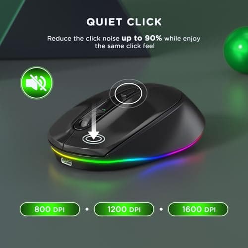 seenda Rechargeable Wireless Mouse -Light Up Mouse for Laptop, Small Cordless Mice with Quiet Click & LED Lights for Kids' Chromebook, Windows, Mac PC Computer - Black