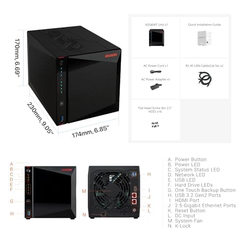 Asustor AS5404T, 4 Bay NAS, Intel Quad-Core 2.0GHz CPU, 4x M.2 NVMe SSD Slots, 2 x 2.5 GbE Ports, 4 GB DDR4 RAM, Network Attached Storage (Diskless)