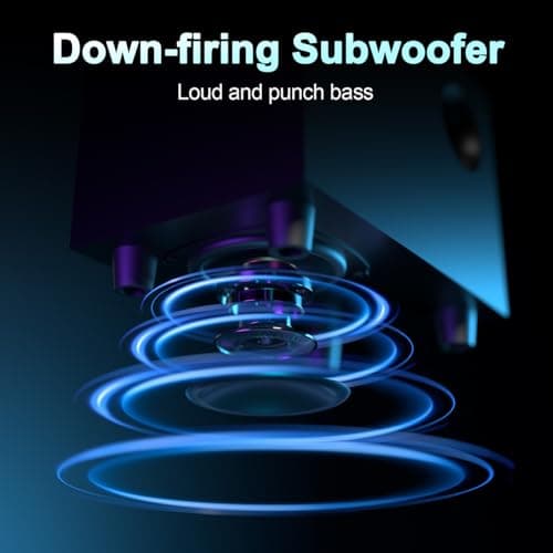 Nylavee Computer Speakers with Subwoofer, 2.1 Hi-Fi PC Speakers System with 6 Lighting Modes, Enhanced Bass, Plug and Play, USB/USB-C Powered and 3.5mm Aux in for Desktop, Monitor, Laptop, Tablet
