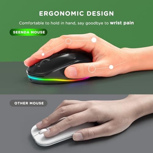seenda Rechargeable Wireless Mouse -Light Up Mouse for Laptop, Small Cordless Mice with Quiet Click & LED Lights for Kids' Chromebook, Windows, Mac PC Computer - Black