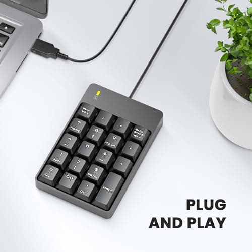 Wired Number Pad, USB Numeric Keypad 19 Key Number Keypad Keyboard for Laptop PC Computer Notebook, Big Print Letters - Black