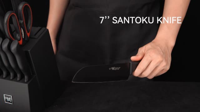 Knife Set, HUNTER.DUAL 15 Pcs Kitchen Knife Set with Block Self Sharpening, Dishwasher Safe, Anti-slip Handle, Black