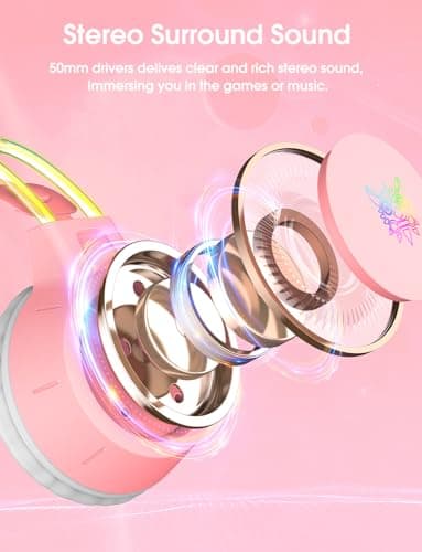 Lightweight Gaming Headset with Detachable Cat Ears, RGB Lighting, Wired Over Ear Headphones with Mic for PC, PS4, PS5, Xbox, Switch, Stereo Surround Sound, Self-Adjusting Headband