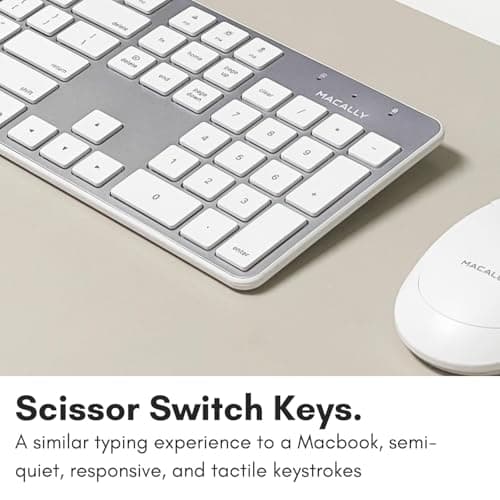 Macally Ultra-Slim USB Wired Keyboard with Number Keypad for Apple Mac Pro, MacBook Pro/Air, iMac, Mac Mini, Laptop Computers, Windows Desktop PC Laptops, Silver (SLIMKEYPROA)