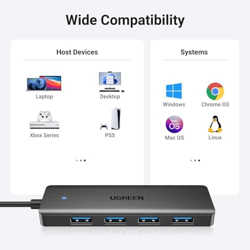UGREEN USB 3.0 Hub, 4 Ports USB A Splitter Ultra-Slim USB Expander for Mouse, Keyboard, Flash Drive, U Disk, Printer Compatible with Laptop, Desktop PC, Xbox, PS5, and More