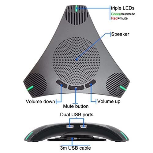 Conference Speaker and Microphone, 360° Omnidirectional USB Speakerphone Microphone with USB Hub, Noise Reduction/Echo Cancellation Computer Microphone for 8-10 People Business Conference, Home Office