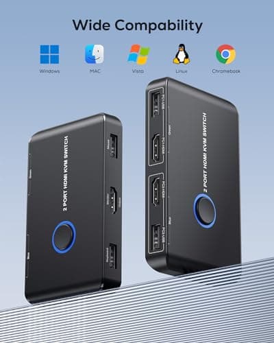 KVM Switch HDMI 2 Port Box,ABLEWE USB and HDMI Switch for 2 Computers Share Keyboard Mouse Printer and one HD Monitor,Support UHD 4K@60Hz,with 2 USB Cable and 2 HDMI Cable