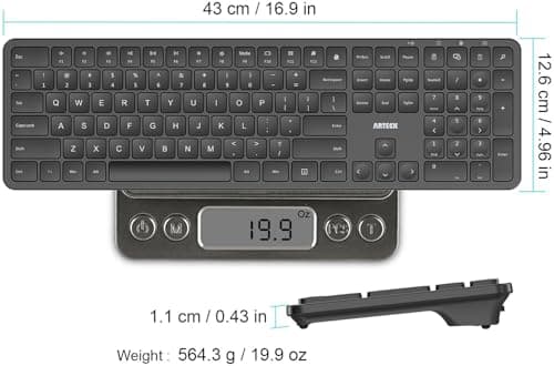 Arteck 2.4G USB Wireless Keyboard Ultra Slim Full Size Keyboard with Numeric Keypad and Media Hotkey for Computer/Desktop/PC/Laptop/Surface/Smart TV and Windows 11/10
