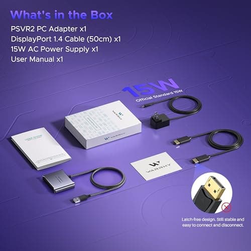 Warrky PSVR2 PC Adapter, PSVR2 Accessories [Aluminum Shell, Nylon-Braided Cable] Compatible with PSVR2, AR Glasses, Portable Monitor, DP 1.4 Cable&15W Power Supply Included